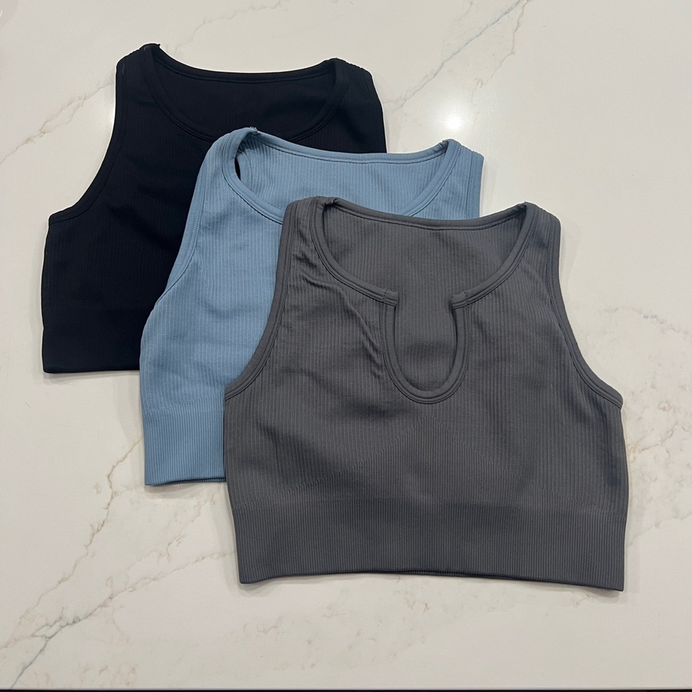 OQQ Seamless Ribbed Crop Tops (Pack of 3)